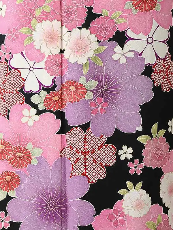 振袖0241 黒 ピンク 桜