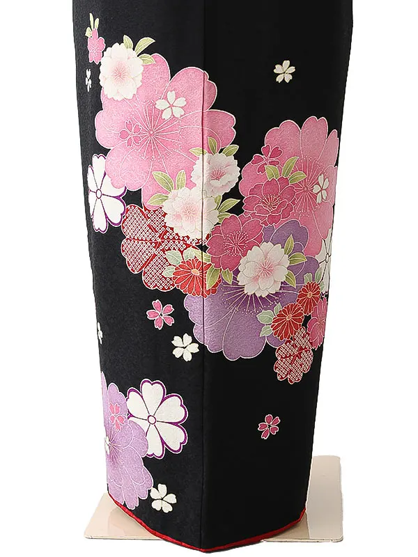 振袖0241 黒 ピンク 桜