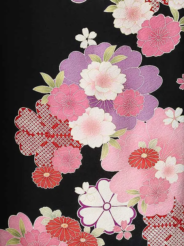 振袖0241 黒 ピンク 桜