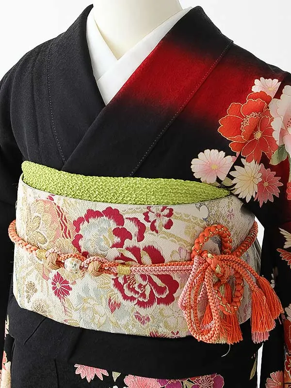 振袖0242 黒 赤 花模様