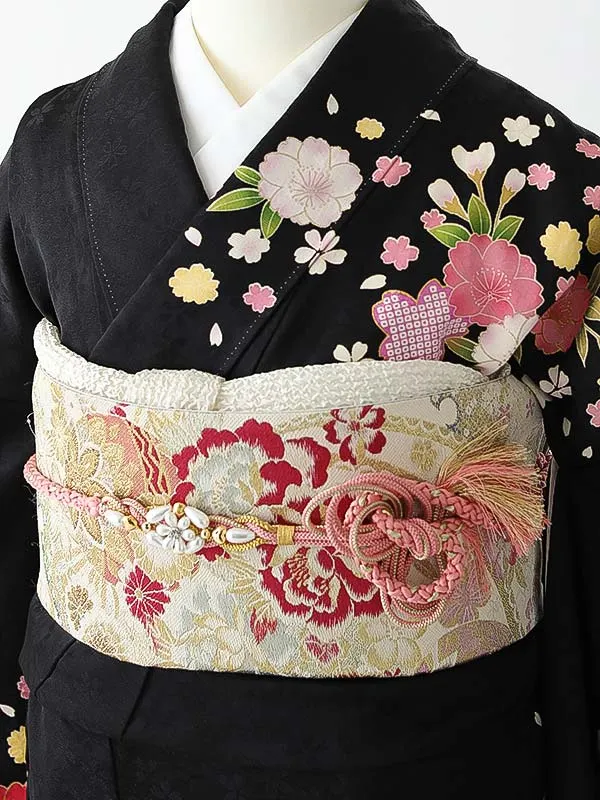 振袖0243 黒 ピンク 花模様