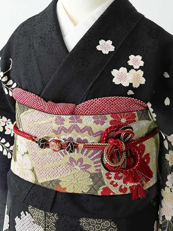 振袖0244 黒 グレー 桜 橘