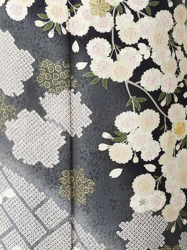 振袖0244 黒 グレー 桜 橘