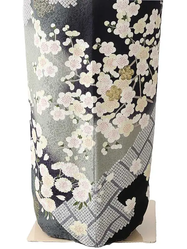 振袖0244 黒 グレー 桜 橘