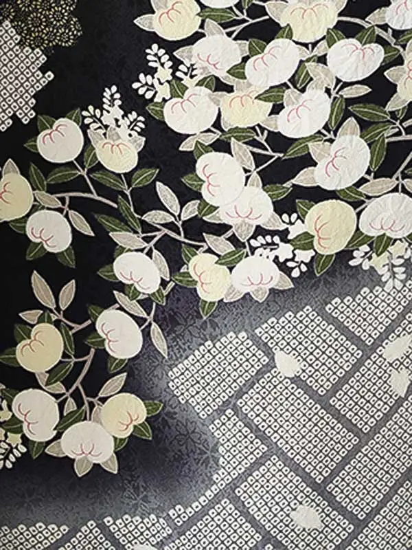 振袖0244 黒 グレー 桜 橘