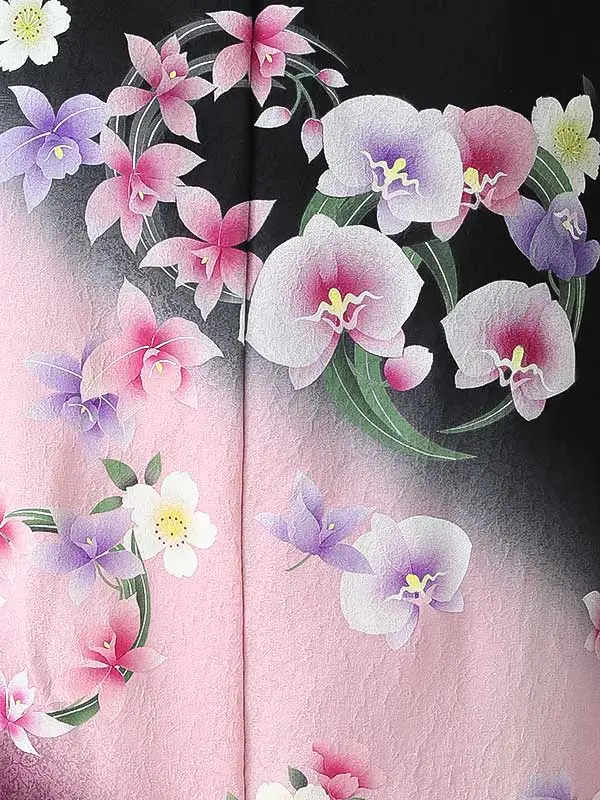 振袖0245 黒 ピンク 桔梗