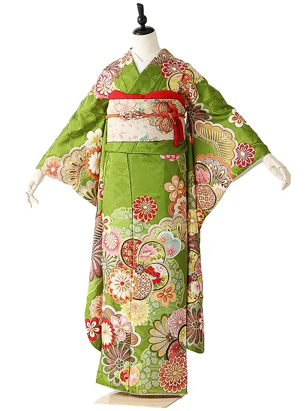 振袖0248 黄緑 菊 松