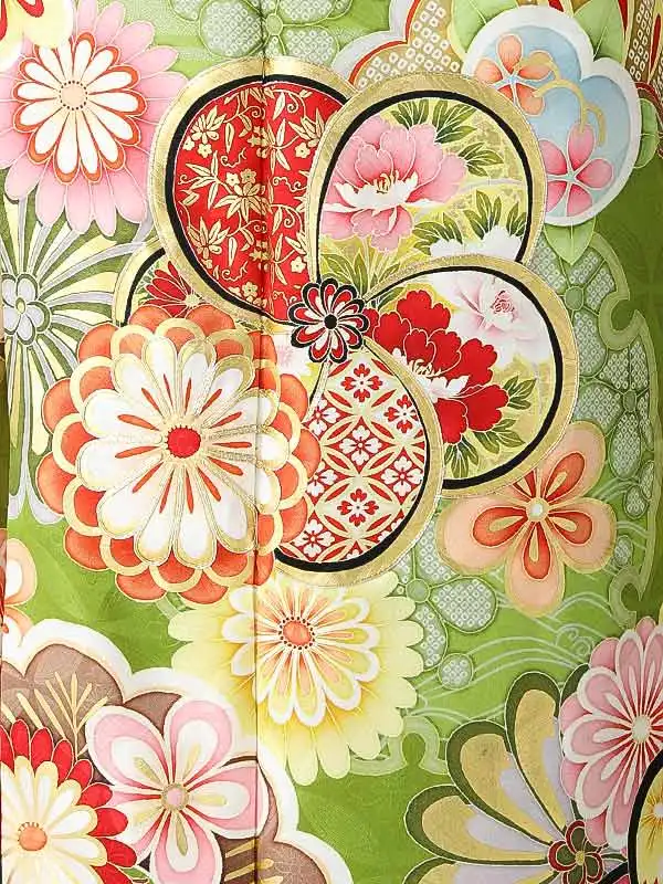 振袖0248 黄緑 菊 松