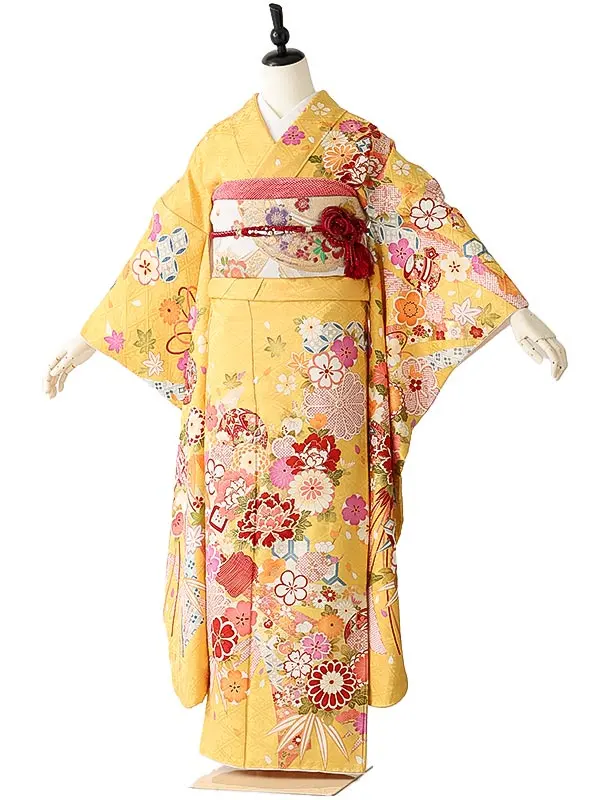 振袖0251 山吹色 牡丹 熨斗