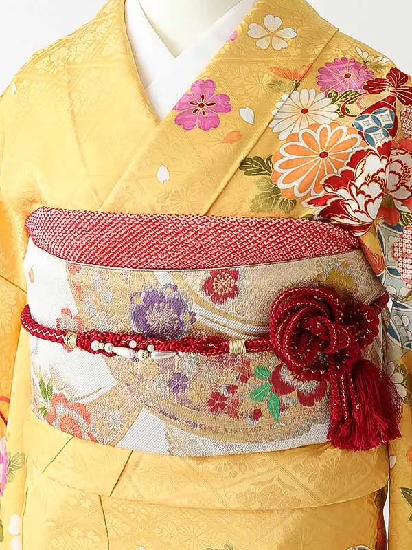 振袖0251 山吹色 牡丹 熨斗