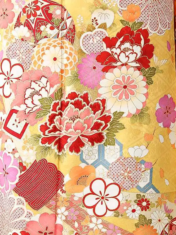 振袖0251 山吹色 牡丹 熨斗