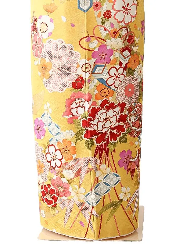 振袖0251 山吹色 牡丹 熨斗