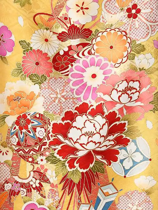 振袖0251 山吹色 牡丹 熨斗
