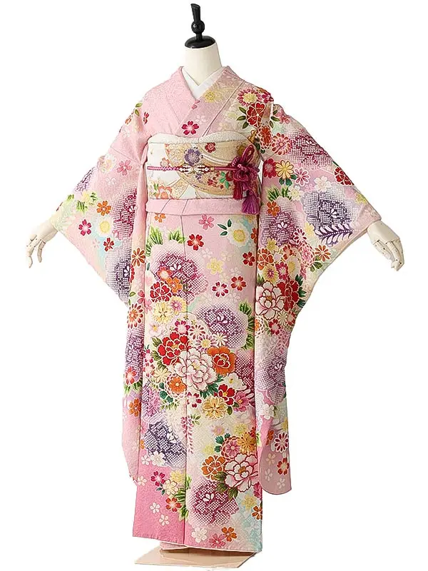 振袖0252 ピンク 桜 藤 花模様