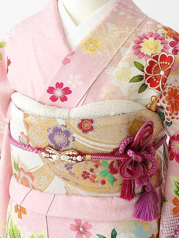 振袖0252 ピンク 桜 藤 花模様