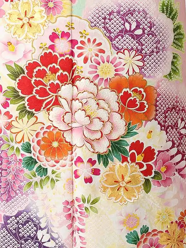 振袖0252 ピンク 桜 藤 花模様