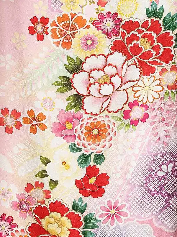 振袖0252 ピンク 桜 藤 花模様