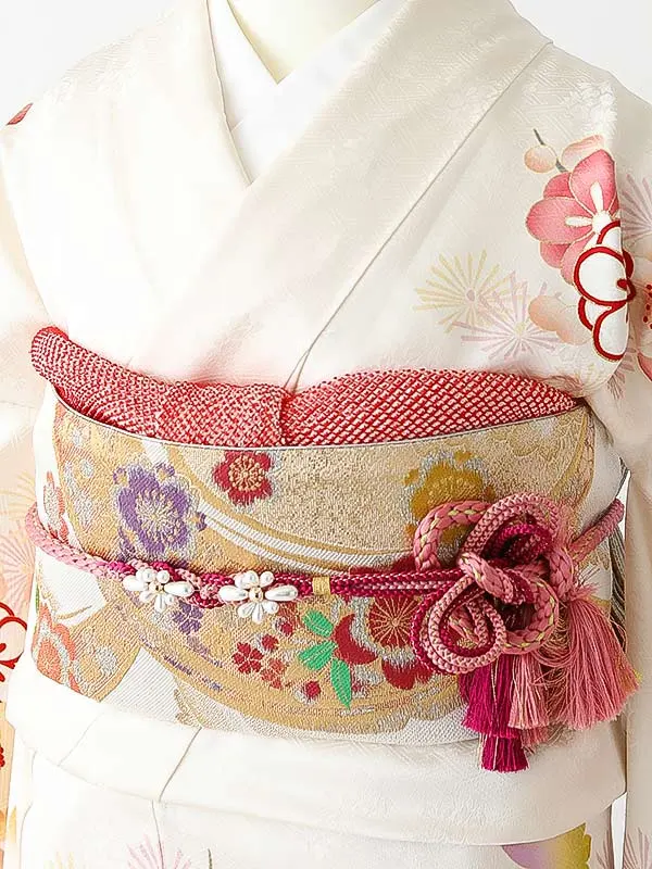 振袖0253 白 牡丹 花模様