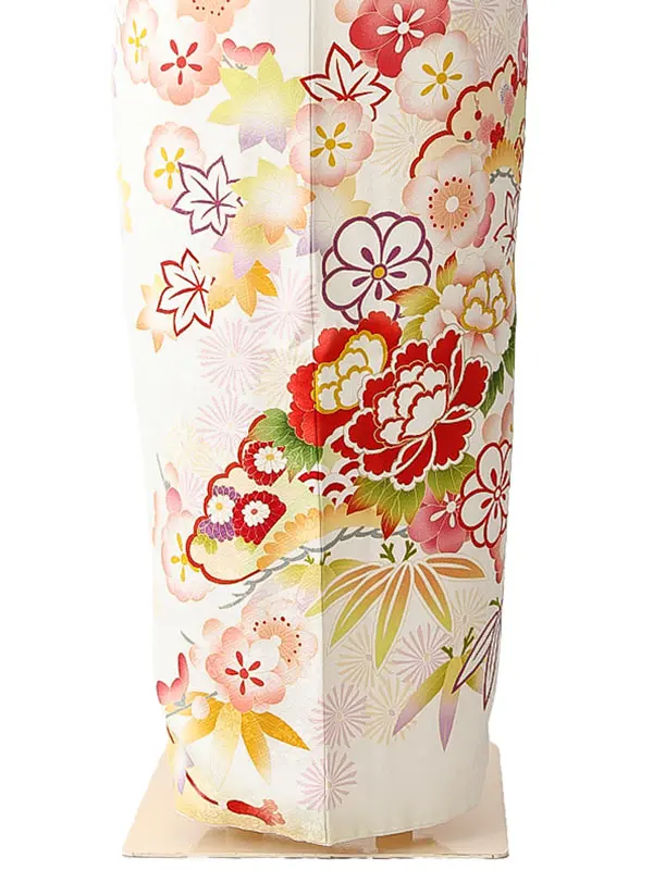 振袖0253 白 牡丹 花模様