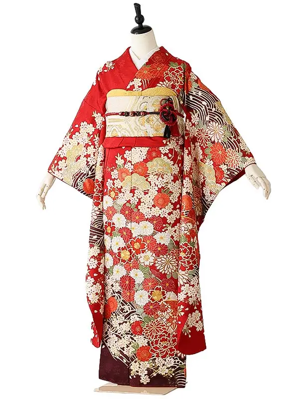 振袖0256 赤 花模様 鞠