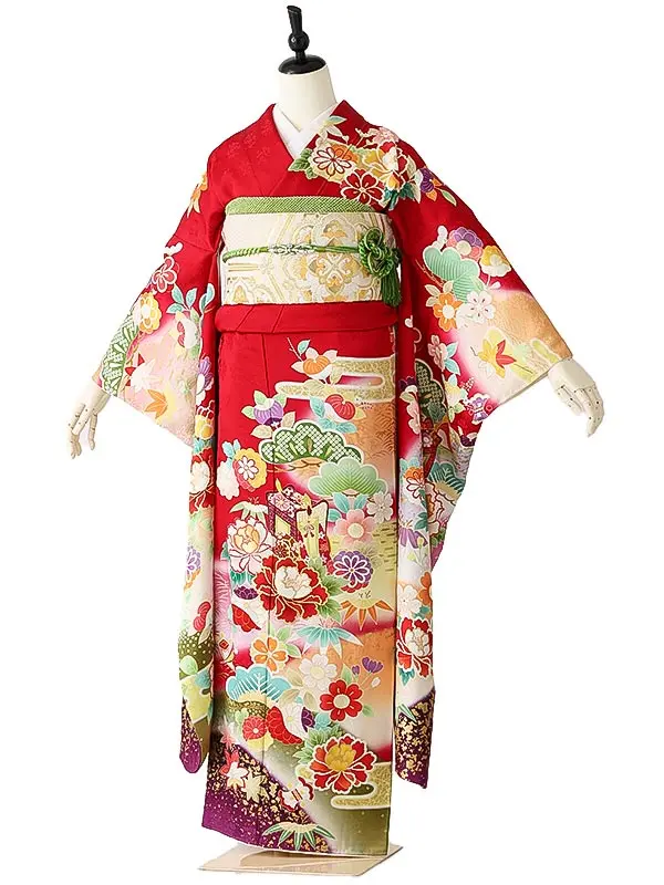 振袖0257 赤 牡丹 松