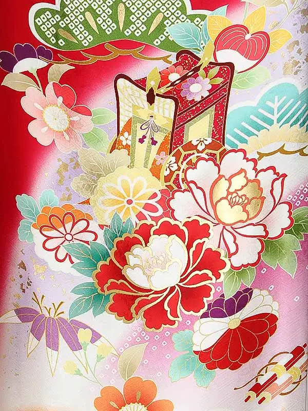 振袖0257 赤 牡丹 松