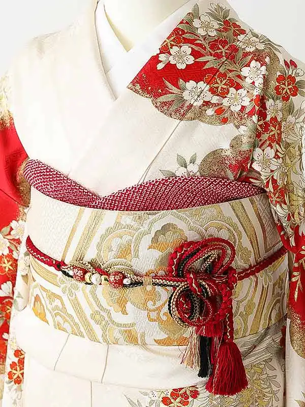 振袖0258 白 赤 桜 流水