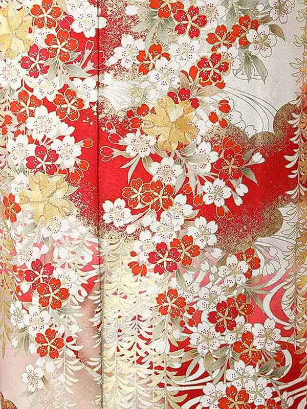 振袖0258 白 赤 桜 流水