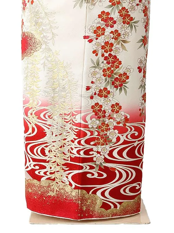 振袖0258 白 赤 桜 流水