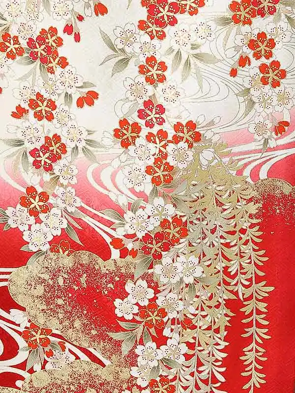 振袖0258 白 赤 桜 流水