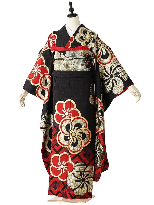 振袖0261 黒 赤 大輪菊