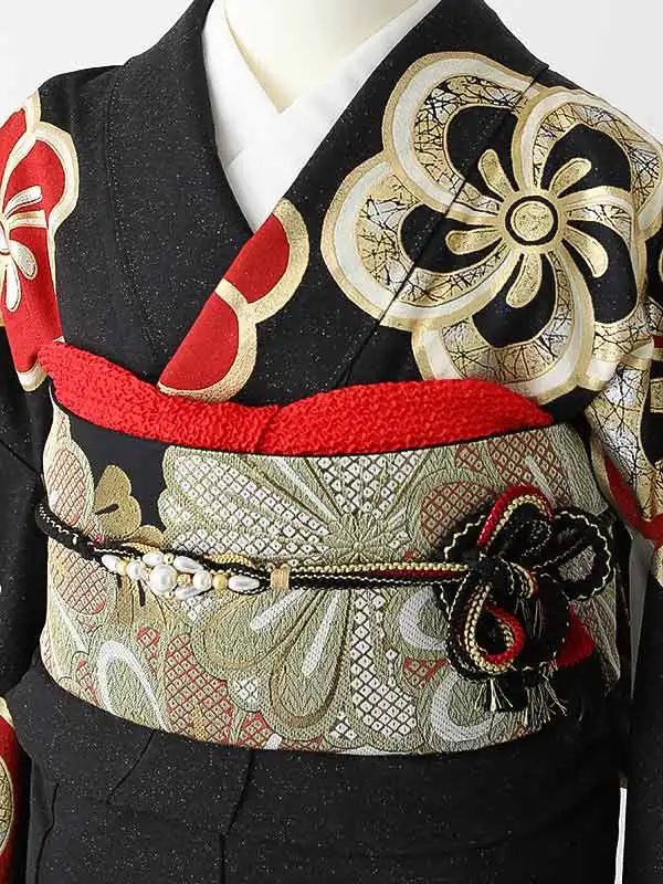 振袖0261 黒 赤 大輪菊