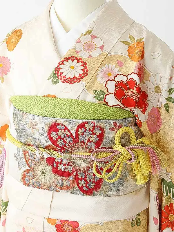 振袖0265 白 熨斗 花模様