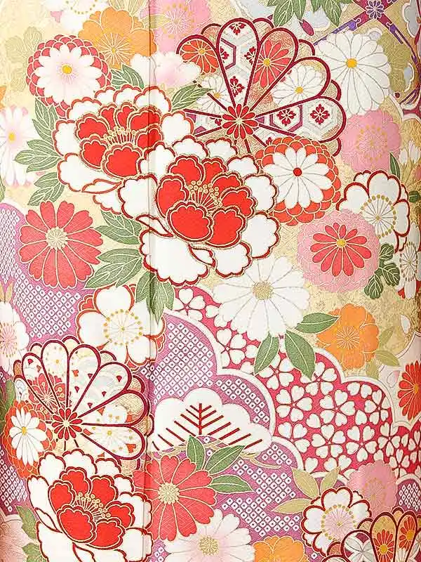 振袖0265 白 熨斗 花模様