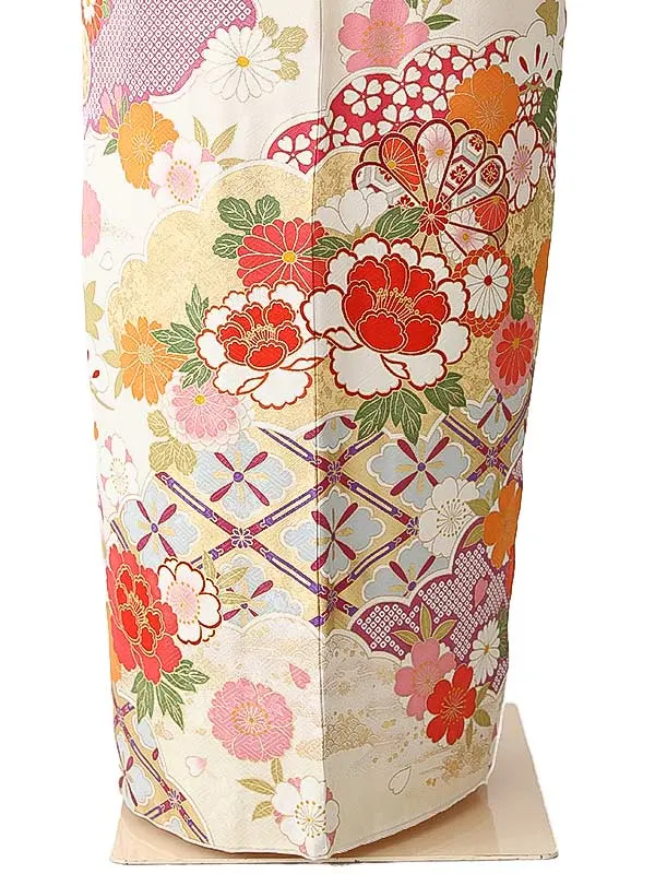 振袖0265 白 熨斗 花模様