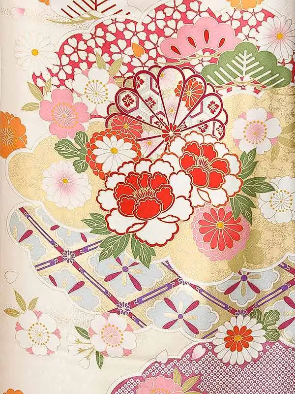 振袖0265 白 熨斗 花模様