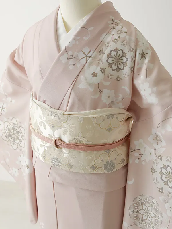 訪問着0080  ピンクベージュ  洋花  トールサイズ  幅広