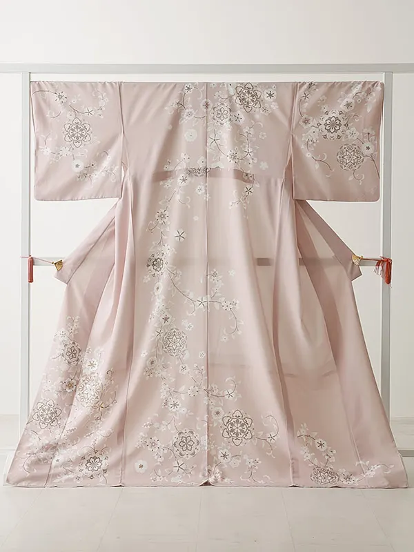 訪問着0080  ピンクベージュ  洋花  トールサイズ  幅広