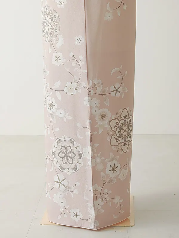 訪問着0080  ピンクベージュ  洋花  トールサイズ  幅広