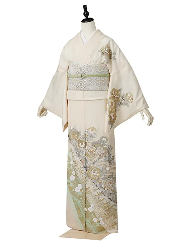 訪問着0082  ベージュ 牡丹 鶴 桂由美 トールサイズ