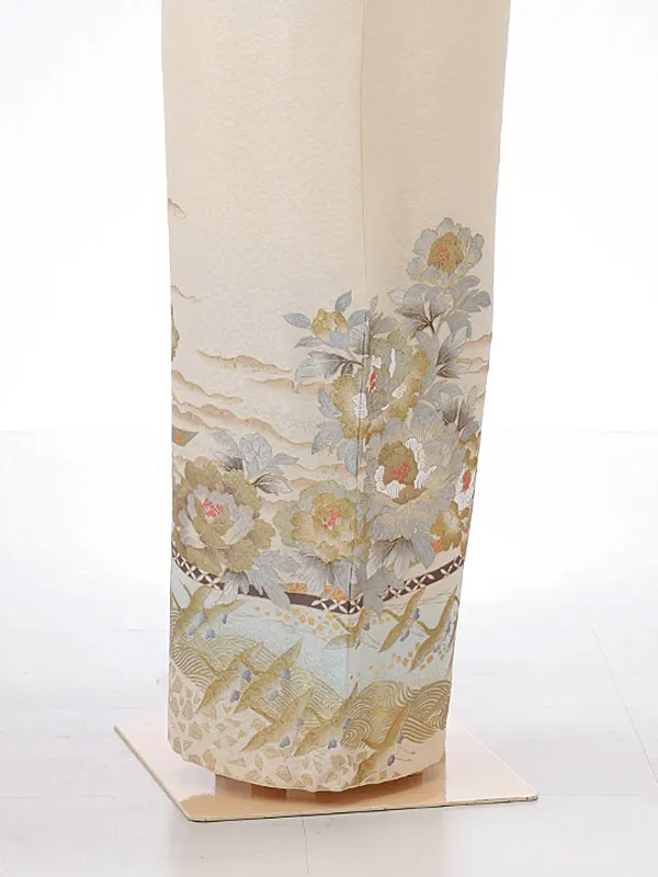 訪問着0082【正絹】ベージュ 牡丹 鶴 桂由美 トールサイズ