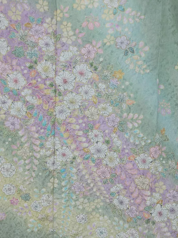 訪問着0088  黄緑 薄紫 桜 辻々花