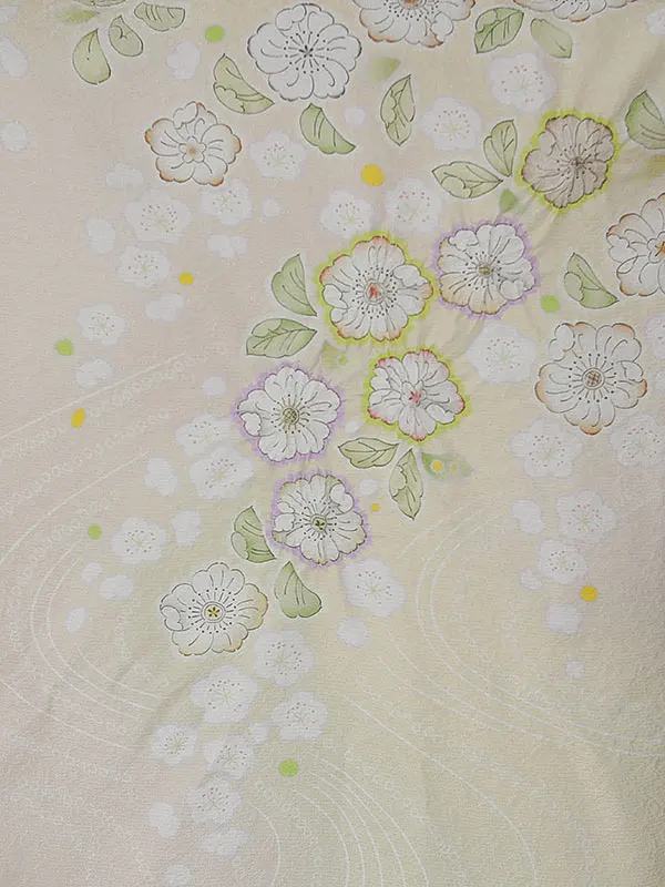 訪問着0089【正絹】淡黄 桜 流水 桂由美