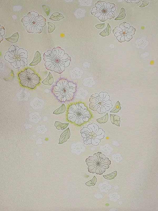 訪問着0089【正絹】淡黄 桜 流水 桂由美