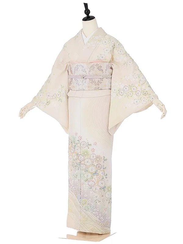 訪問着0090【正絹】淡黄 桜 トールサイズ 広幅 桂由美