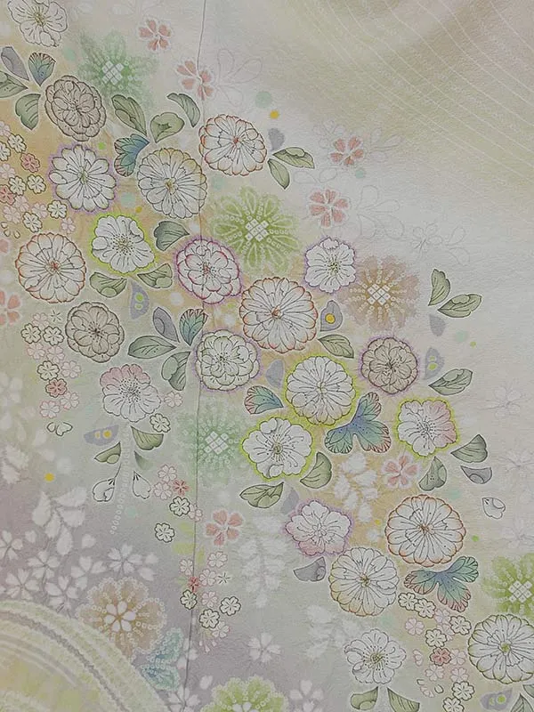 訪問着0090【正絹】淡黄 桜 トールサイズ 広幅 桂由美