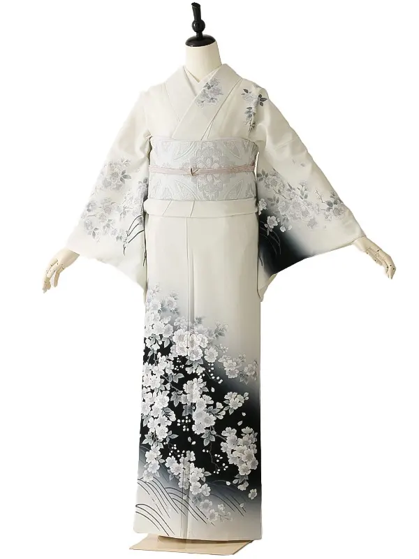 訪問着0104 白 黒 桜 流水