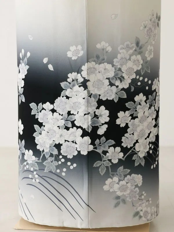 訪問着0104 白 黒 桜 流水