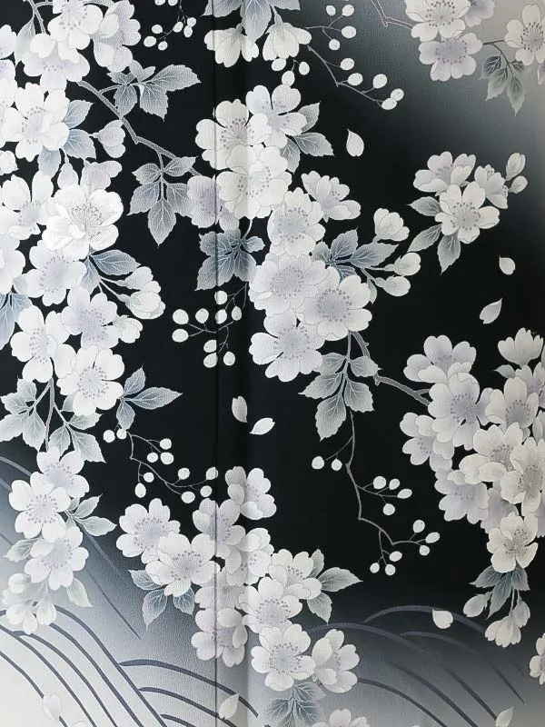 訪問着0105 白 黒 桜 流水 トールサイズ 広幅