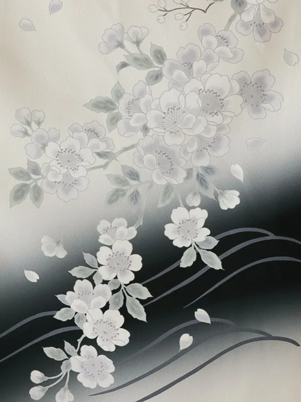 訪問着0105 白 黒 桜 流水 トールサイズ 広幅